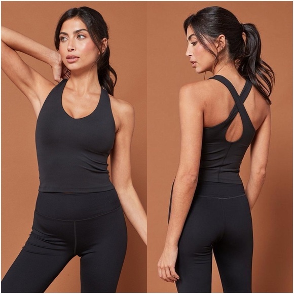 girlfriend collective Tops - GIRLFRIEND COLLECTIVE Float Ultralight Zoe Cross Back Tank Top In Black